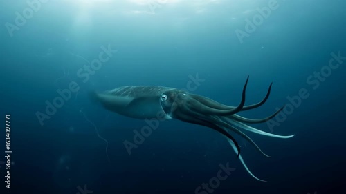 Giant Squid in Deep Ocean Environment