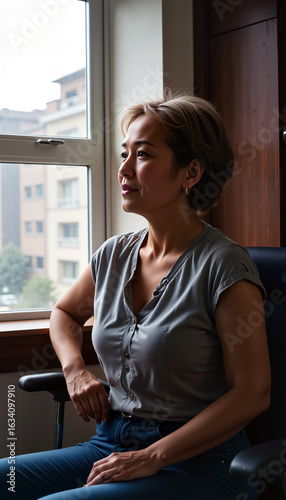 Woman sitting by hospital window, looking thoughtfully ahead for World Stroke Day Free Download Woman sitting by hospital window, looking thoughtfully ahead for World Stroke Day - GFXLoad