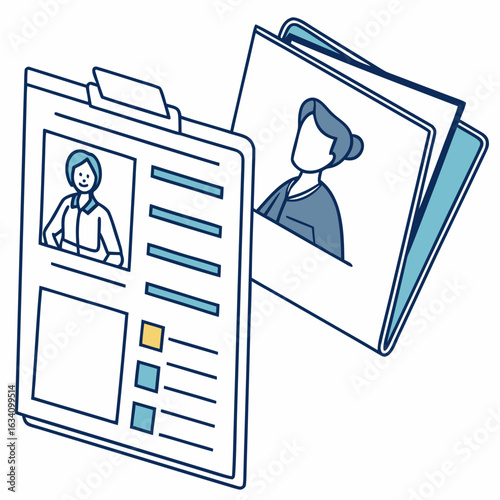 Resume and application documents for job candidate selection isolated on white background