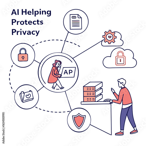 Ai helping protects privacy with data security and cloud storage isolated on transparent background