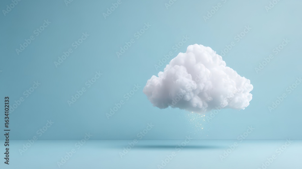 Naklejka premium Soft White Cloud Floating on Light Blue Background with Gentle Shadows