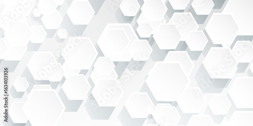 Abstract hexagon technology style geometric shape background, simple white background image.
