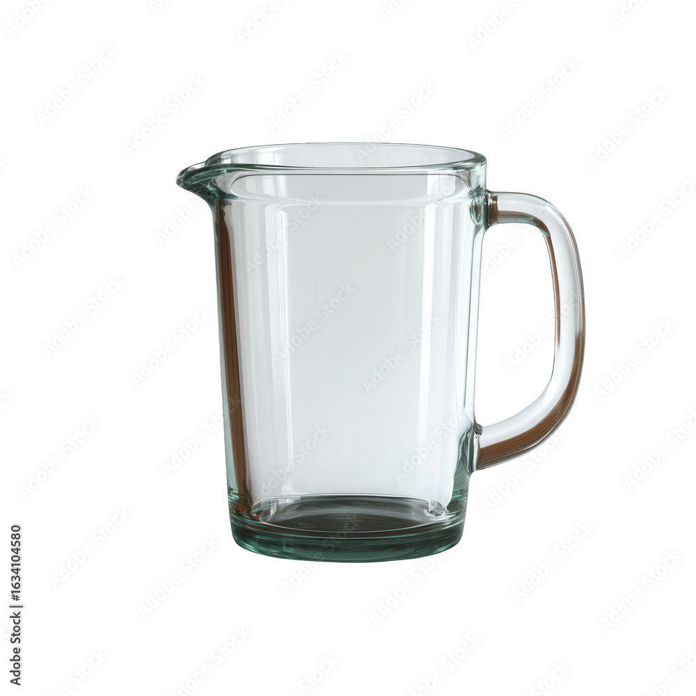 Clear glass measuring jug with a handle, ideal for accurate liquid measurement in culinary tasks, showcasing modern design and functionality on a white isolated background. Clear glass measuring jug with a handle, ideal for accurate liquid measurement in culinary tasks, showcasing modern design and functionality on a white isolated background.