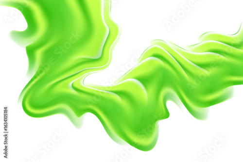 Fluid neon green glow futuristic flowing wave form, iridescent holographic liquid fresh eco splash isolated design element, transparent background. Glowing abstract geometric shape.