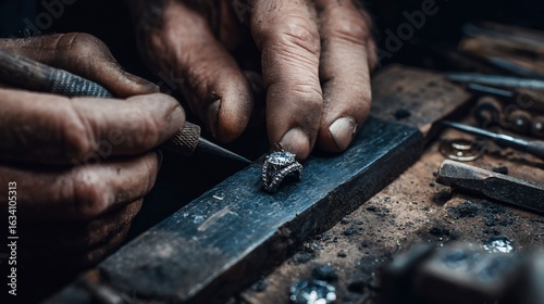Hands carefully working on a ring, crafting a unique and beautiful piece