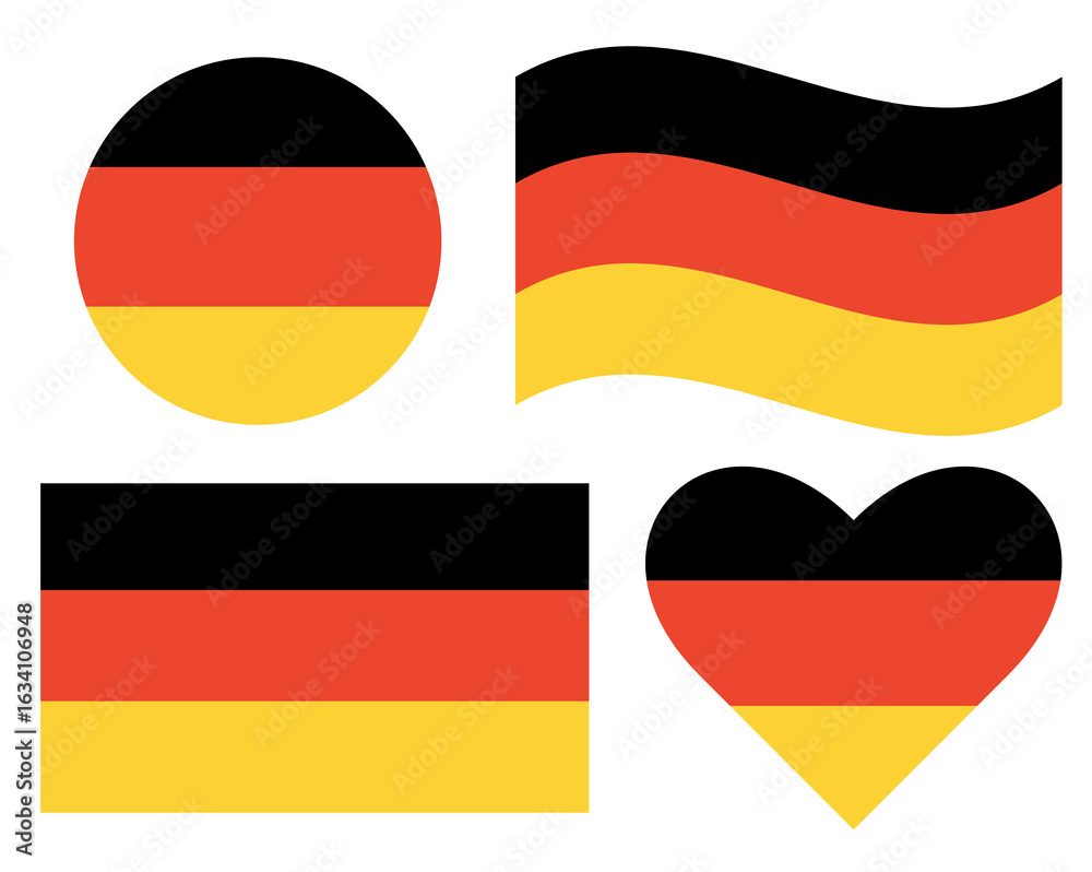 Obraz premium Round, waving, squared flag of Germany and heart shape. Circle German flag isolated.
