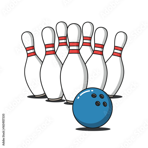 Bowling Ball and Pins on White Background