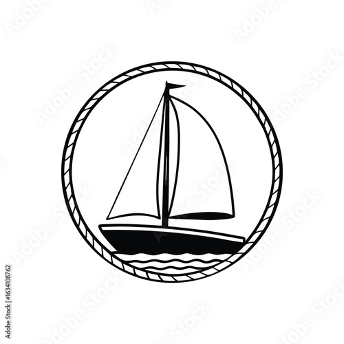 Simple navy blue sailboat icon with a white sail