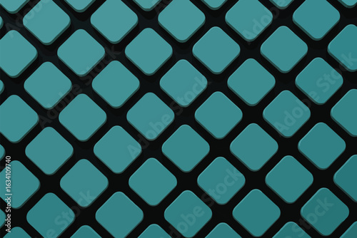 A detailed close up of a teal rounded square pattern against a dark background creating a grid design