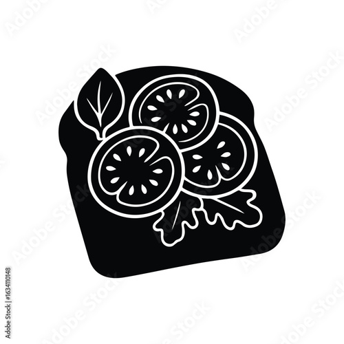 Delicious open faced tomato and leafy green sandwich silhouette design