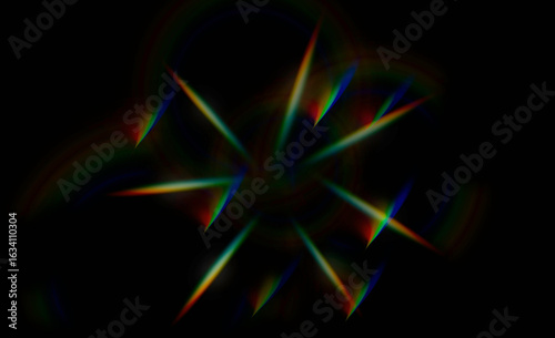 light flares in prismatic rainbow colors on black background