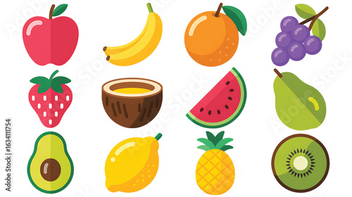 Assortment of Colorful Fruits Vector Graphics for Healthy Eating and Nutrition Education Illustrations or Food Related Designs