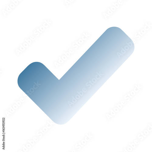 Blue gradient check mark icon for success and completion. Correct tick symbol for approval and validation isolated on a transparent  background