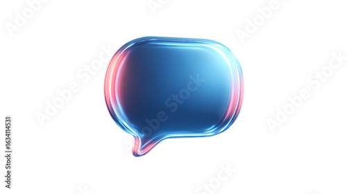Glossy blue speech bubble icon with pink highlights on transparent background