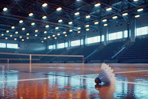 Flawless Visual of CloseUp of Stationary Shuttlecock on Polished Badminton Court
