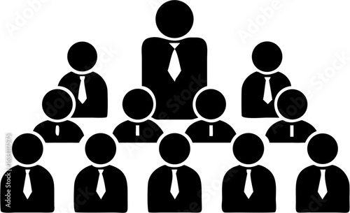 Hierarchical structure showing a group of people in suits and ties with a leader at the top | editable eps vectors