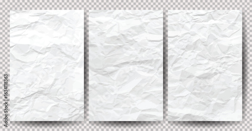 Set of white clean crumpled papers