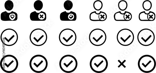 Illustration showcasing user icons with checkmarks and crosses indicating approval and rejection status | editable eps vectors