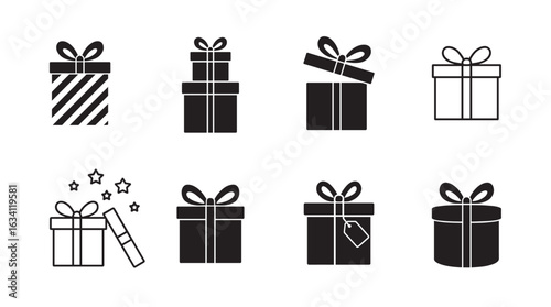 Bundle of wrapped gift box silhouette design, special occasion sign or symbol 