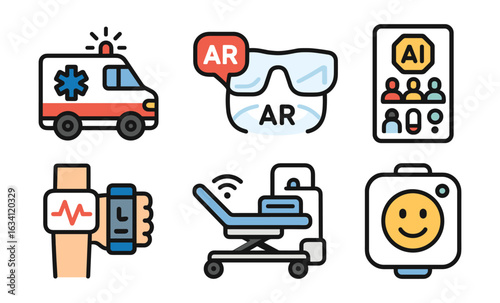 Smart technology icons featuring augmented reality and ai with modern colorful design
