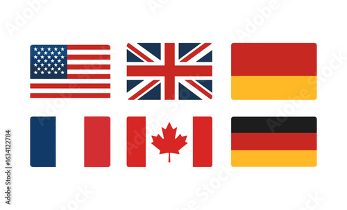 International flags collection: usa, uk, germany, france, canada, italy, spain, japan