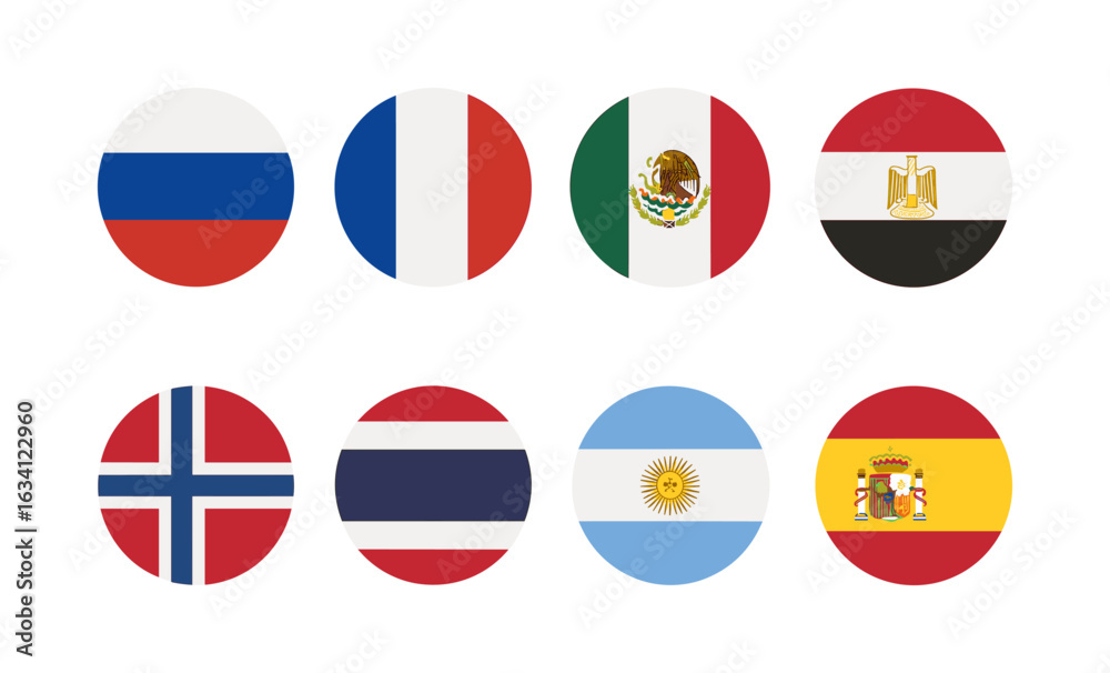Obraz premium International flags set in simple circular design for global representation