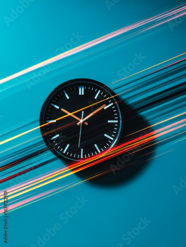 Wallpaper Mural Modern round clock with motion blur light streaks on blue background Torontodigital.ca