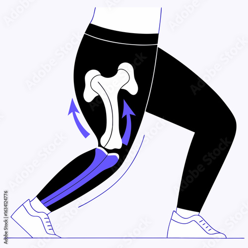 Anatomical illustration of leg bones during walking motion  
