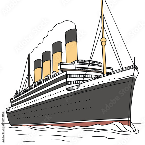 Large ocean liner with four funnels sailing on water vector illustration ship boat
