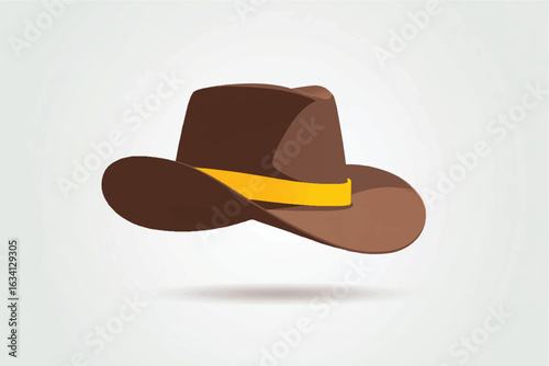 Vintage brown cowboy hat vector illustration with yellow ribbon for western fashion and design elements emphasizing rural lifestyle and historical apparel