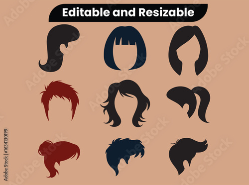 Women's Hairstyle Silhouette Vector Set – Bob Cut, Ponytail, Bun, Pixie, 