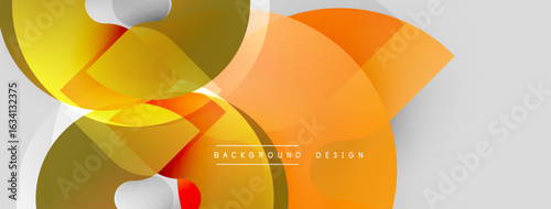 Abstract shapes overlap, creating dynamic composition. Warm colors dominate, with subtle gradients. Modern design element for backgrounds.