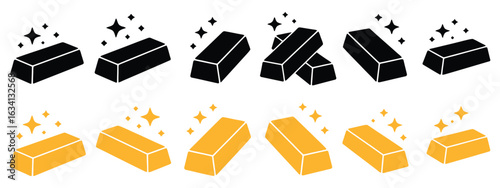 Sparkling gold bars in black and gold iconic designs for financial success and luxury