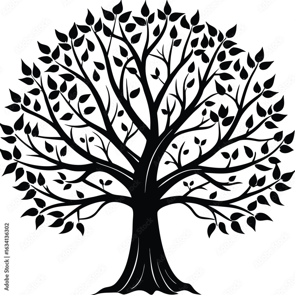 Obraz premium Tree silhouette vector. Tree with roots. Tree logo, icon vector illustration.. black and white tree.