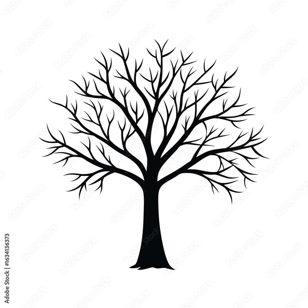 Obraz premium Tree silhouette vector. Tree with roots. Tree logo, icon vector illustration.. black and white tree.