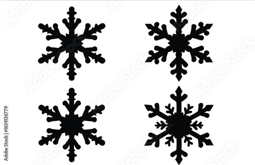 christmas snowflake black silhouette bundle,  snowflake black icon set
