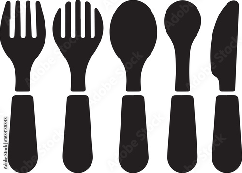 Black fork spoon knife utensil set cutlery