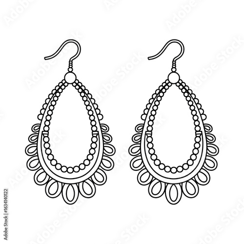 A black and white earring illustration line art of a coloring page 