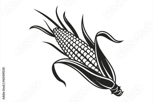 Corn Side Silhouette – Isolated Vector with Bold Line