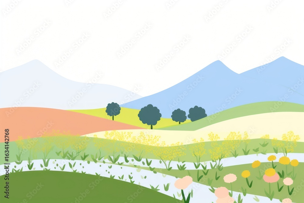 Fototapeta premium Summer landscape border colorful scenery nature.