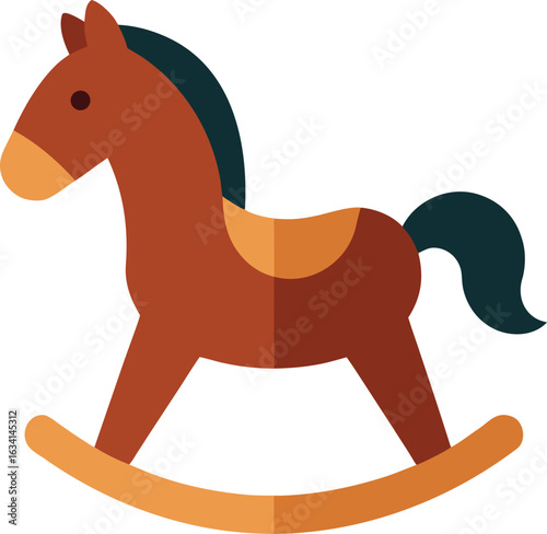 A red and black rocking horse isolated on a white background.