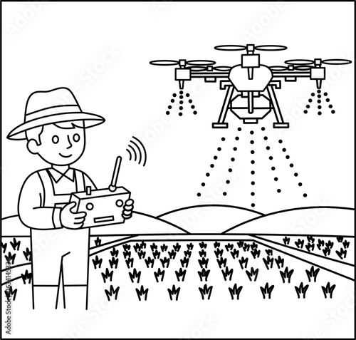 Drone farmer spraying pesticide on field