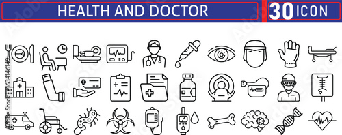 Medical research icon set. health trial icons. Medicine and health symbol collection. Healthcare, medical services and laboratory sign vector icon bundle