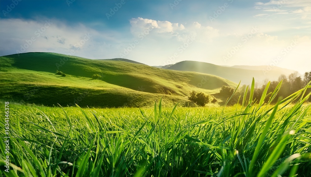 Fototapeta premium lush green grasses sway gently in breeze creating serene and calming atmosphere
