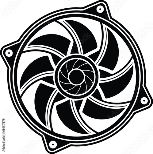 Black and white graphic representation of a cooling fan ventilation blades