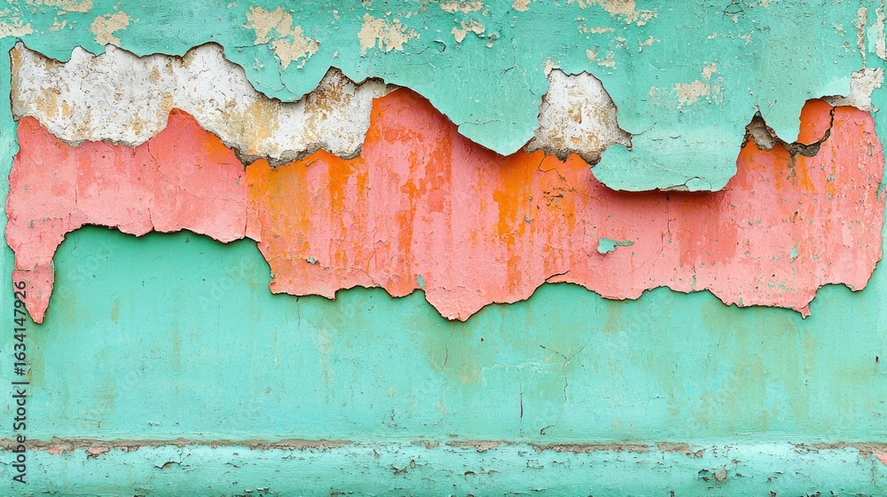 Obraz premium Peeling paint in teal and coral