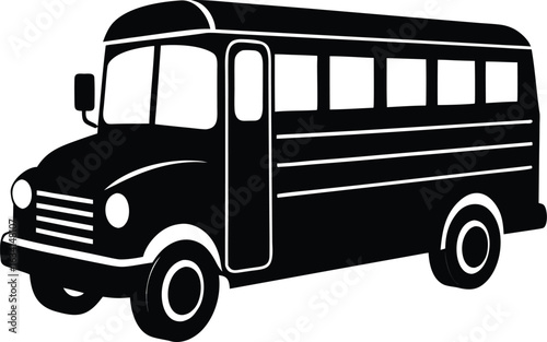 A monochrome school bus depicted against a white backdrop