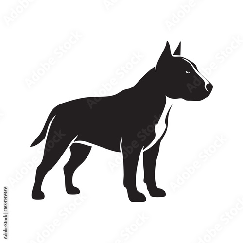 Vector art of a strong and alert bull terrier stands in silhouette a loyal companion and a popular breed