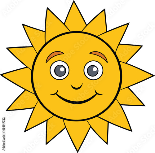 A happy sun character with a beaming smile, displayed on a white backdrop