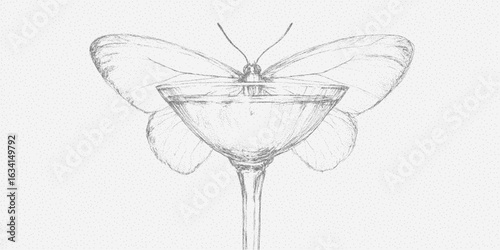 Butterfly and glass. Textured mark made with ink blot and splatter grain. The threshold edges, scratch and dust overlay.
